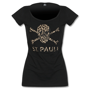 St Pauli Skull Womens Tee Leopard - Black