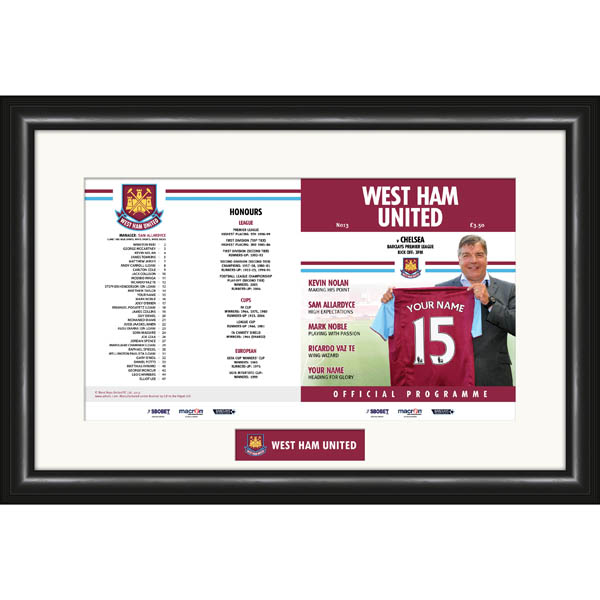 West Ham - Personalised Match Day Programme - Framed